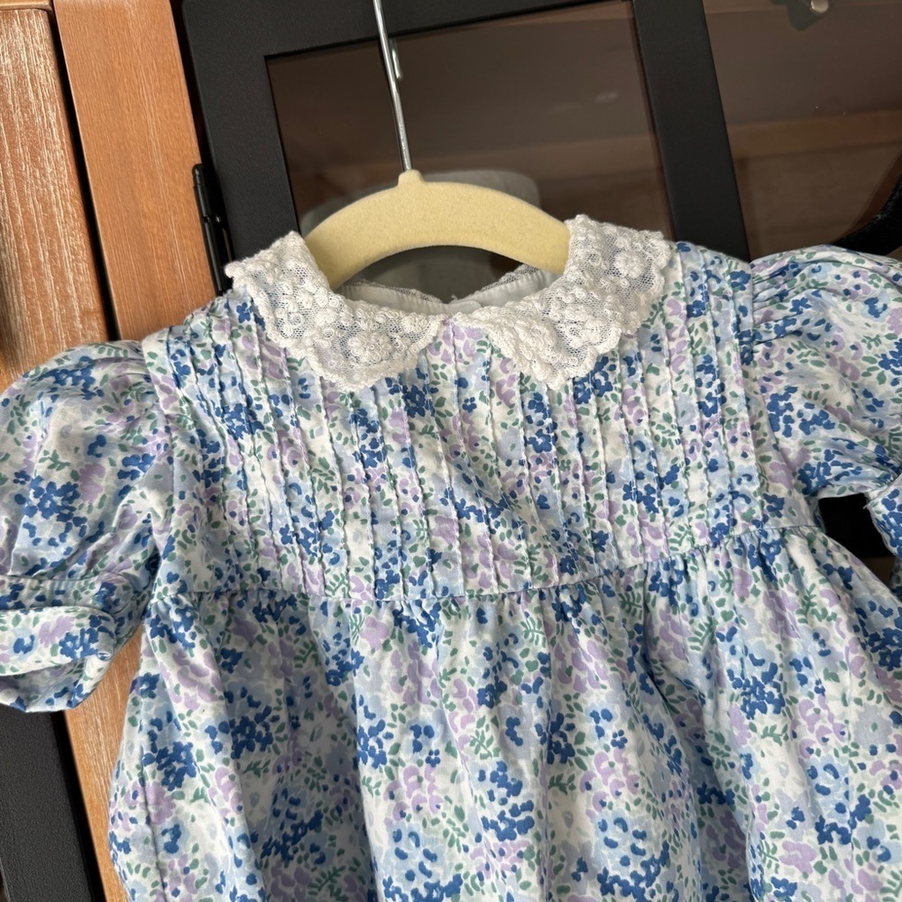 Vintage Laura Ashley dress set floral lace collar baby girl bloomers print puff - Picture 8 of 12